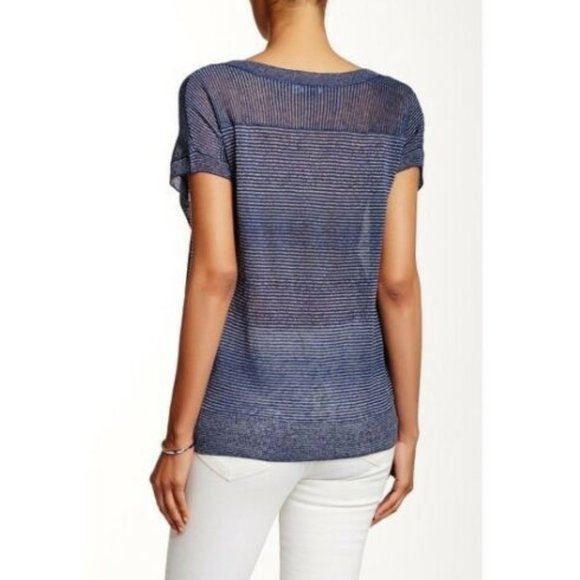 Vince Linen Blend Nautical Stripe Sweater Navy - Picture 2 of 6